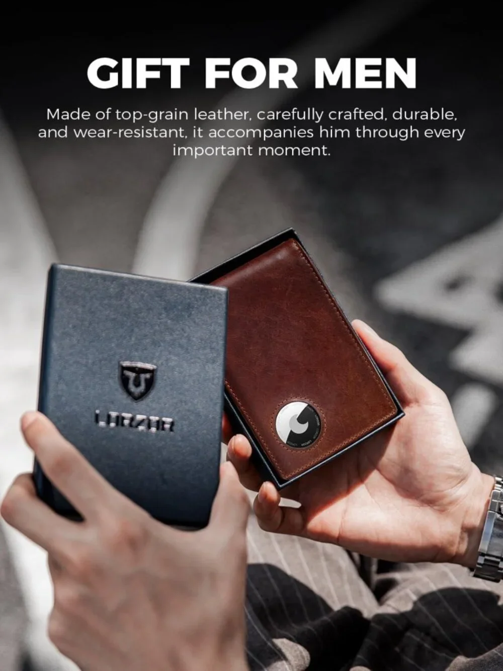 Minimalist Bifold Leather Wallet with AirTag Holder, RFID Blocking, 12 Card
